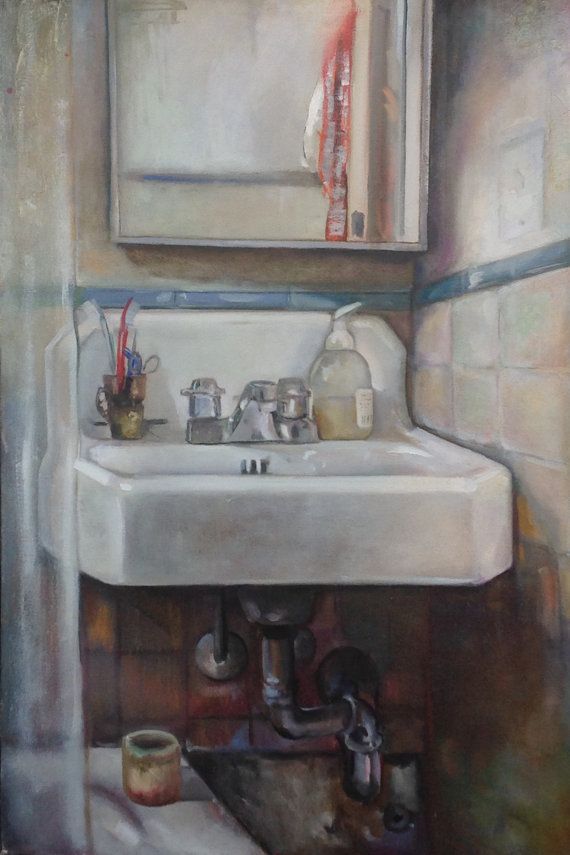 570x855 Le' Sink. Bathroom Art Original Oil Painting On By Studiojulietteb - Oil Painting In Bathroom