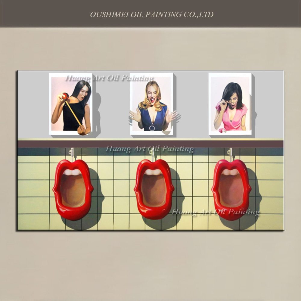 1000x1000 Realistic 3d Oil Painting Hand Painted Spoof Men's Bathroom - Oil Painting In Bathroom