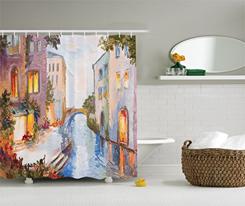 500x421 Ambesonne Lakehouse Decor Collection, Historical Cityscape - Oil Painting In Bathroom