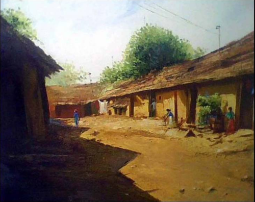 500x396 Indian Village Scene Painting - Oil Painting Indian Village