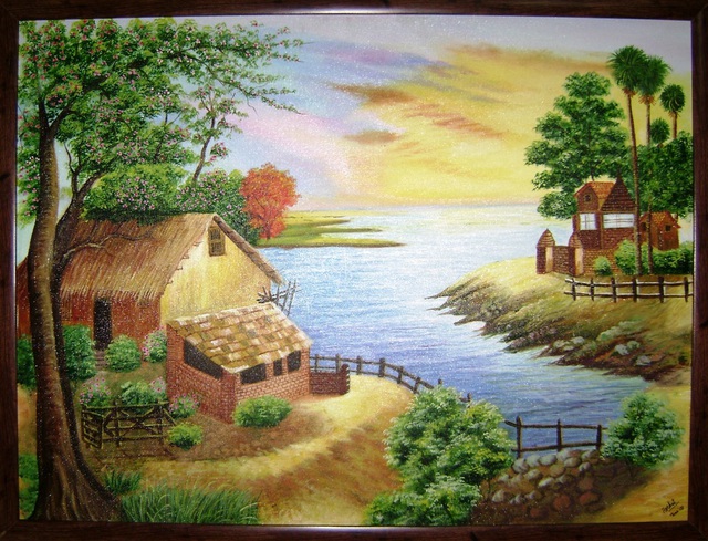 640x489 Roshni Shah Artwork Evening In An Indian Village Original - Oil Painting Indian Village