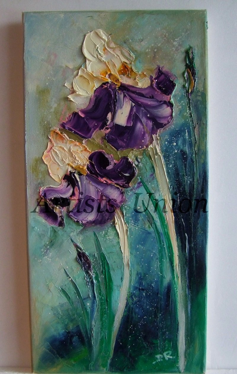 800x1261 Irises Palette Knife Original Oil Painting Impasto Floral Art - Oil Painting Iris