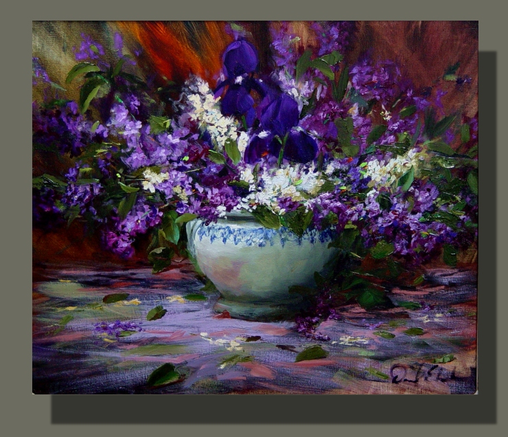 740x636 Lilacs And Iris Flower Oil Painting Fine Art - Oil Painting Iris