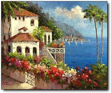 360x303 360 Mediterranean Vila On The Italian Coast Original Landscape Oil - Oil Painting Italian Landscape
