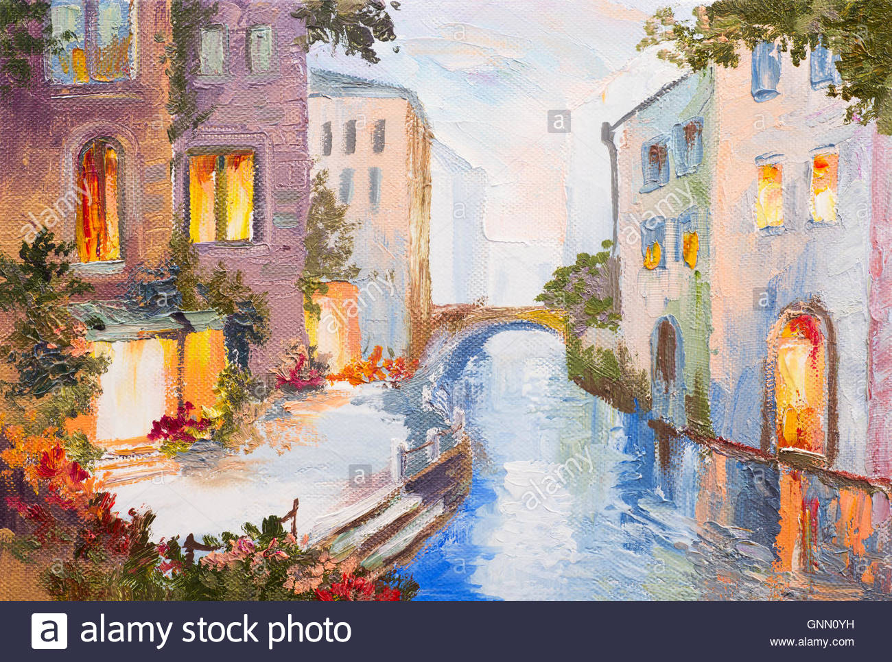 1300x965 Oil Painting Of Venice, Italy. Italian Landscape Stock Photo - Oil Painting Italian Landscape