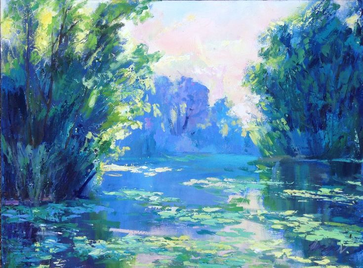 735x542 Sunrise Over The Water Lilies Pond Oil Painting Landscape River - Oil Painting Landscape Artists