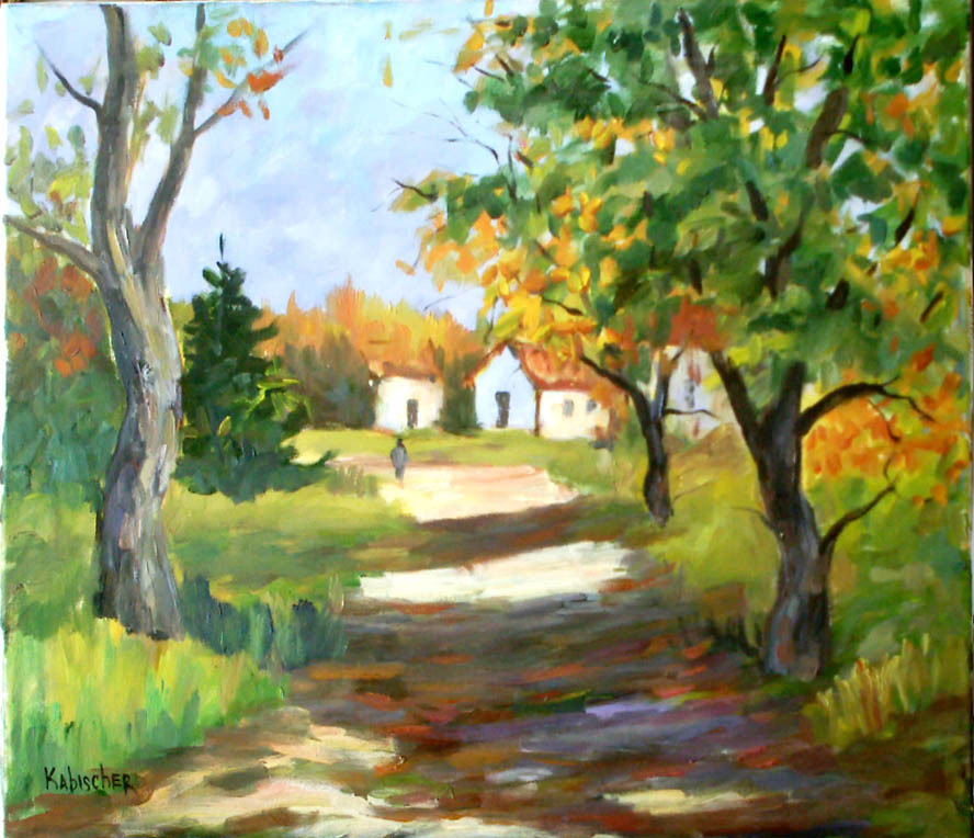 888x764 Country Village Lane Rural Scene Signed Original Oil Painting - Oil Painting Landscape Pictures