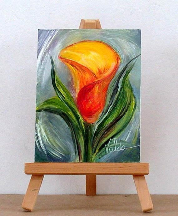 570x690 Orange Calla Lily. 3x4 Inch, Original Miniature Oil Painting, Gift - Oil Painting Miniatures