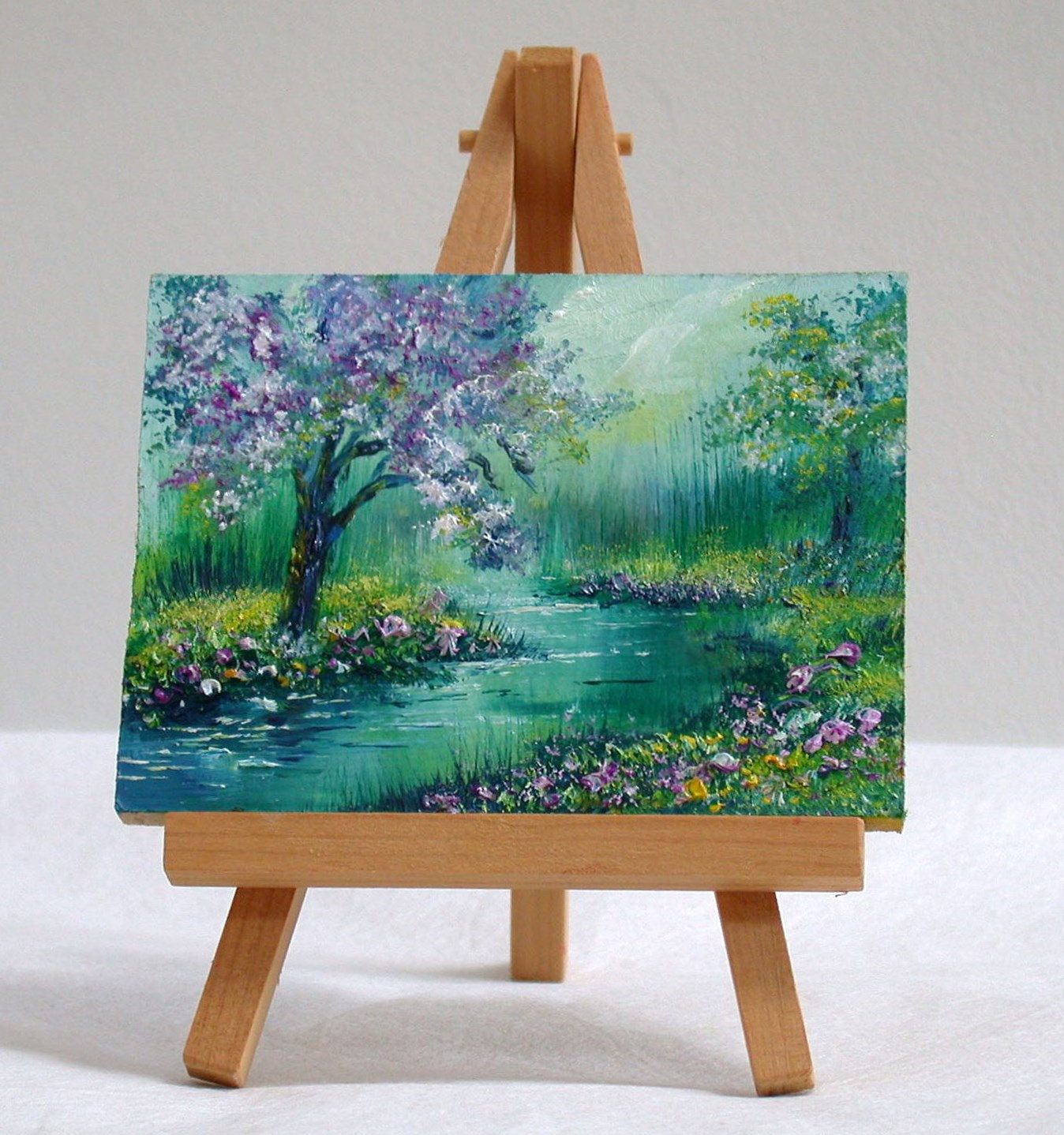 1348x1438 River In Floral Woods, 3x4, Original, Oil Painting, Miniature - Oil Painting Miniatures