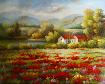 350x279 Handmade Natural Beauty Village Scenery Oil Painting - Oil Painting Natural Scenery