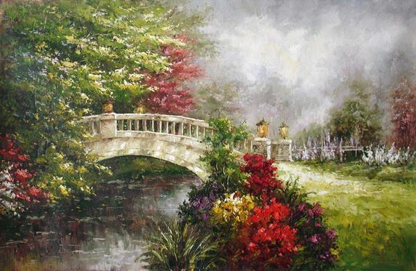 600x391 Modern Landscape Bridge View Oil Painting Op Ld2 2 Nature Oil Painting - Oil Painting Nature Scenes