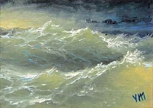 300x213 Original Aceo Oil Painting Seascape Expressionism Boiling Ocean - Oil Painting Ocean