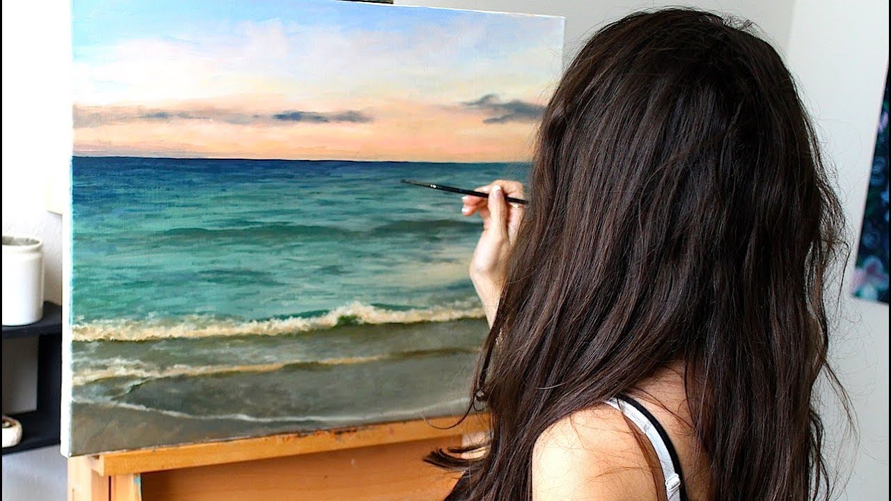 1280x720 Oil Painting Time Lapse Ocean With Calm Waves - Oil Painting Ocean