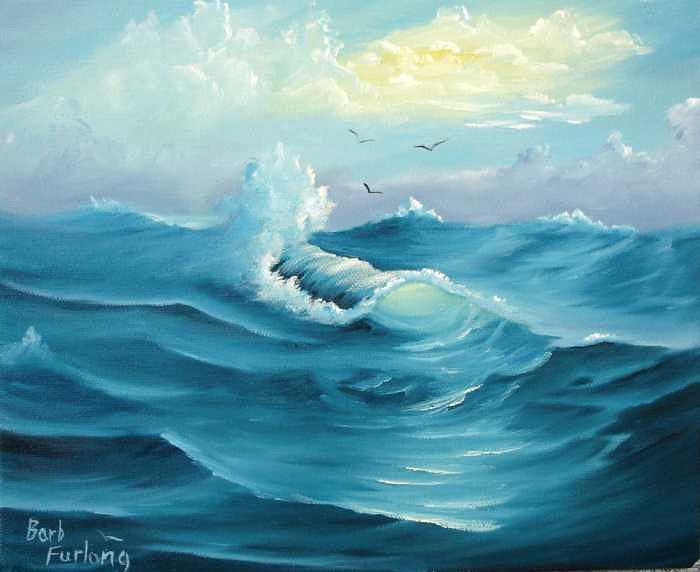 700x572 Turquoise Sea Seascape Oil Painting Painting By Barbara Furlong - Oil Painting Ocean