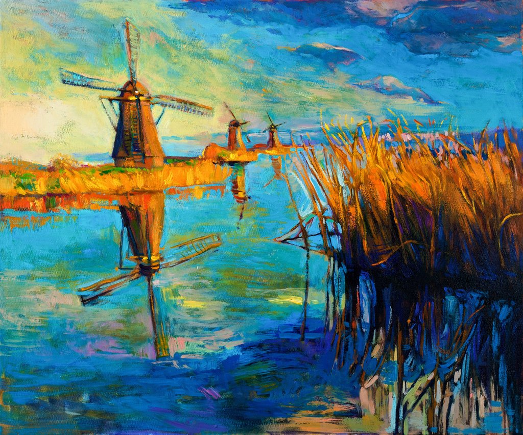 1024x852 Windmill By Ocean Oil Painting Sailcloth Print Shut - Oil Painting Ocean
