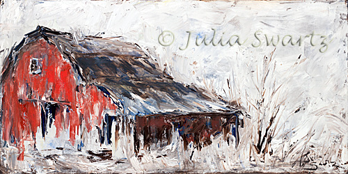 500x250 Julia Swartz Fine Art Gallery Red Barn Landscape Oil Painting - Oil Painting Of Barns