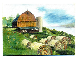 300x226 Country Farm Finger Lakes Landscape Oil Painting Barn Amp Hay - Oil Painting Of Barns