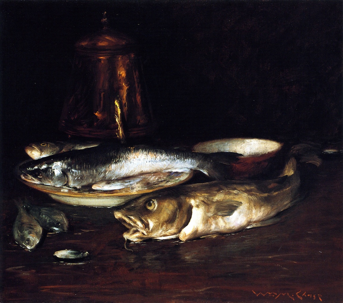 1157x1024 Fish Plate And Copper Pot Painting William Merritt Chase Oil - Oil Painting Of Fish