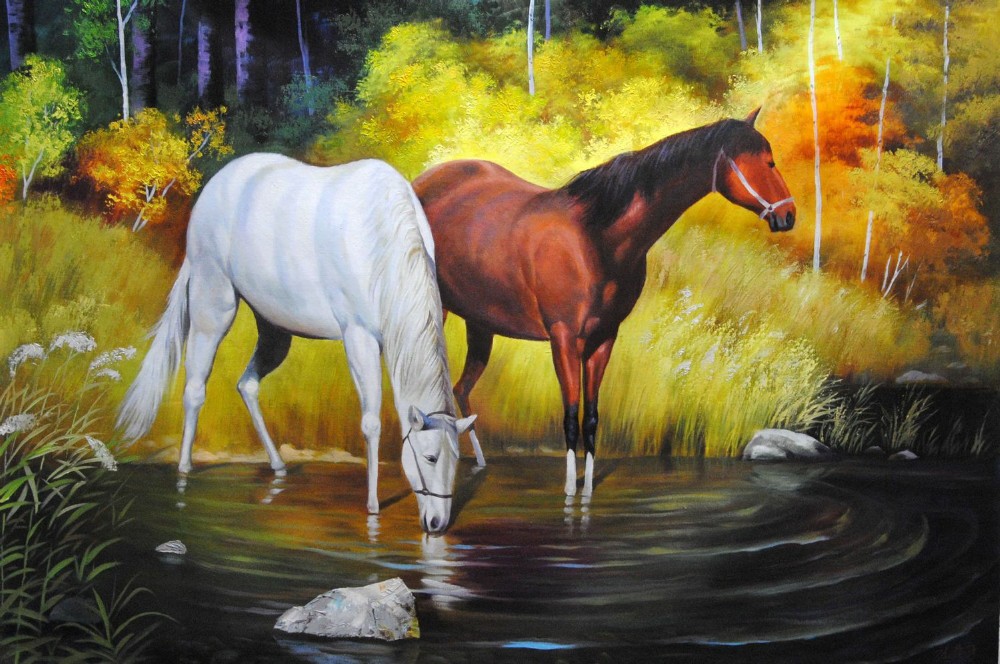 1000x664 Jongson Horses 100% Handmade Animal Canvas Oil Paintings Artworks - Oil Painting Of Horses Original