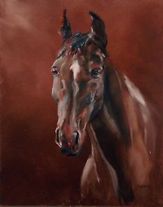 236x300 Original Oil Painting Horse Portrait Equestrian Horses Chesnut - Oil Painting Of Horses Original