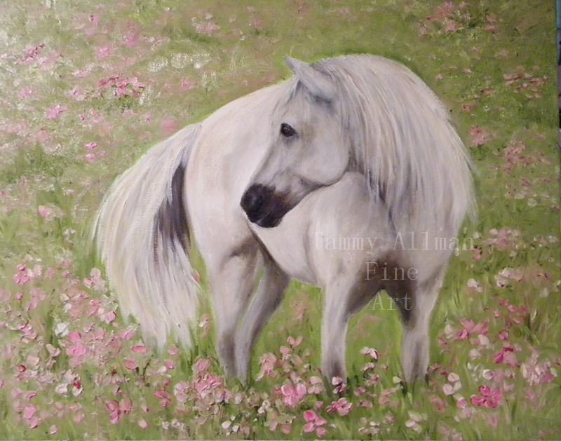 800x629 Beautiful White Horse Painting, Original Oil Horse Painting - Oil Painting Of Horses Original