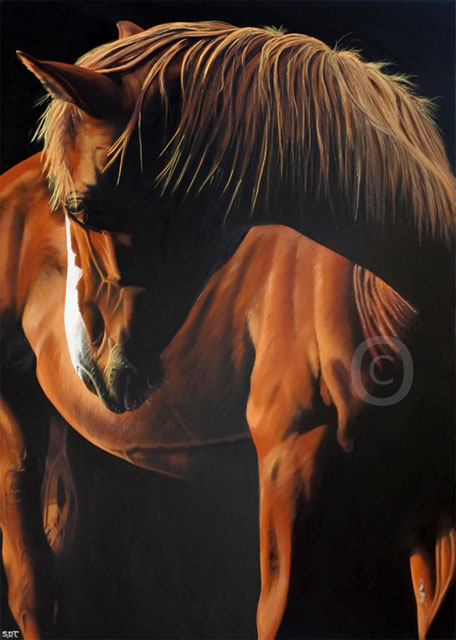 456x640 Chestnut Thoroughbred Horse - Oil Painting Of Horses Original