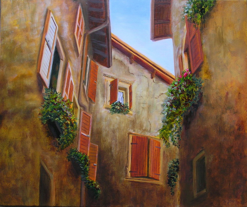 800x671 House Portrait Painting, Oil Painting Of Old Houses In Italy, Warm - Oil Painting Of House