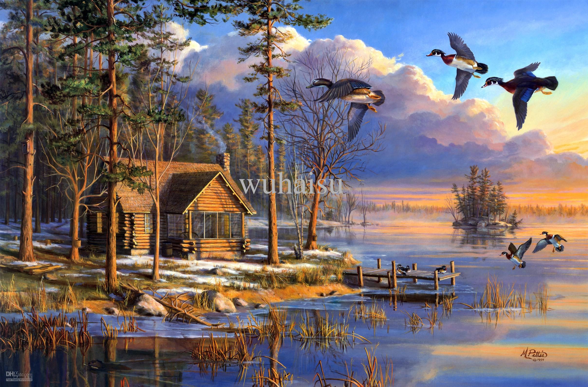 2415x1590 2018 Hot Selling Hd Print Oil Painting On Canvas Print Lake House - Oil Painting Of House