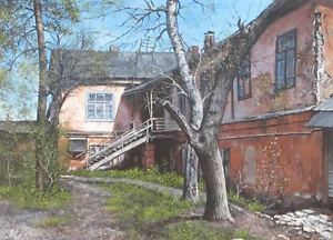 300x216 Original Oil Painting Of Old House Landscape By Russian Artist - Oil Painting Of House