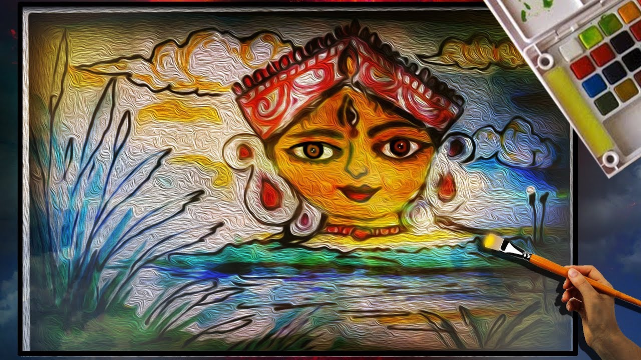 1280x720 How To Draw Maa Durga Aaschhe Kash Phool Scenery Of Autumn - Oil Painting Of Maa Durga