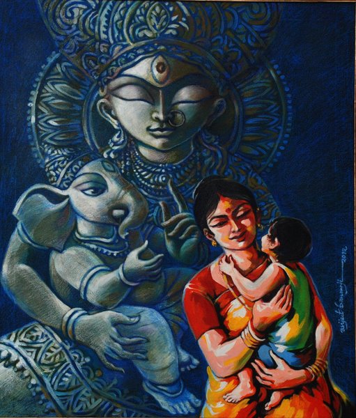 511x600 Durga 2012 - Oil Painting Of Maa Durga