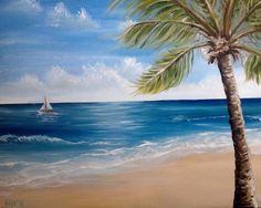 236x188 Palm Tree Oil Painting Beach Ocean Key West Tropical Caribbean - Oil Painting Of Ocean Scenes