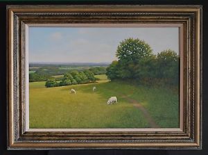 300x223 Fine Art View Cotswold English Landscape Sheep Original Decorative - Oil Painting Of Sheep And Landscape