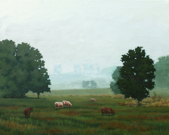 565x450 Paul Keysar - Oil Painting Of Sheep And Landscape