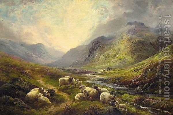 600x399 Sheep Resting In A Highland Landscape Robert Watson Reproduction - Oil Painting Of Sheep And Landscape