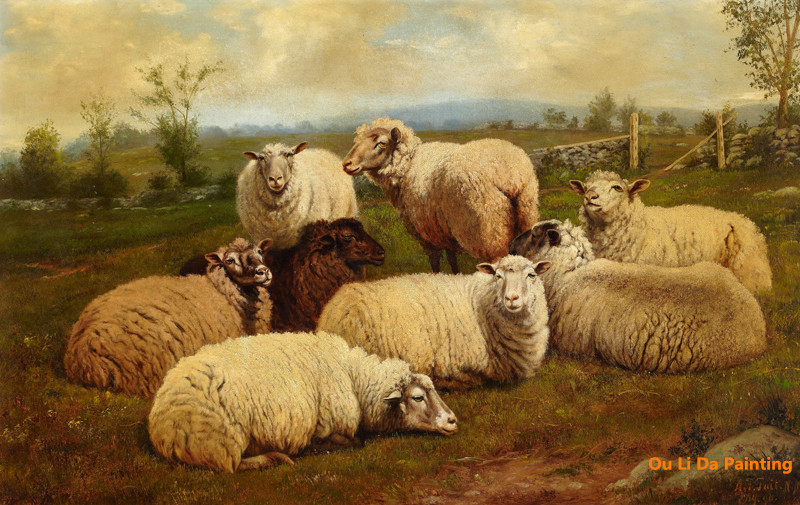 800x505 Free Shipping Classical Sheep Prairie Landscape Oil Painting - Oil Painting Of Sheep And Landscape