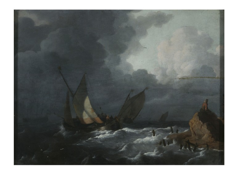 768x570 Ships Off Shore In A Stormy Sea Bakhuizen, Ludolf Vampa Search - Oil Painting Of Ships At Sea