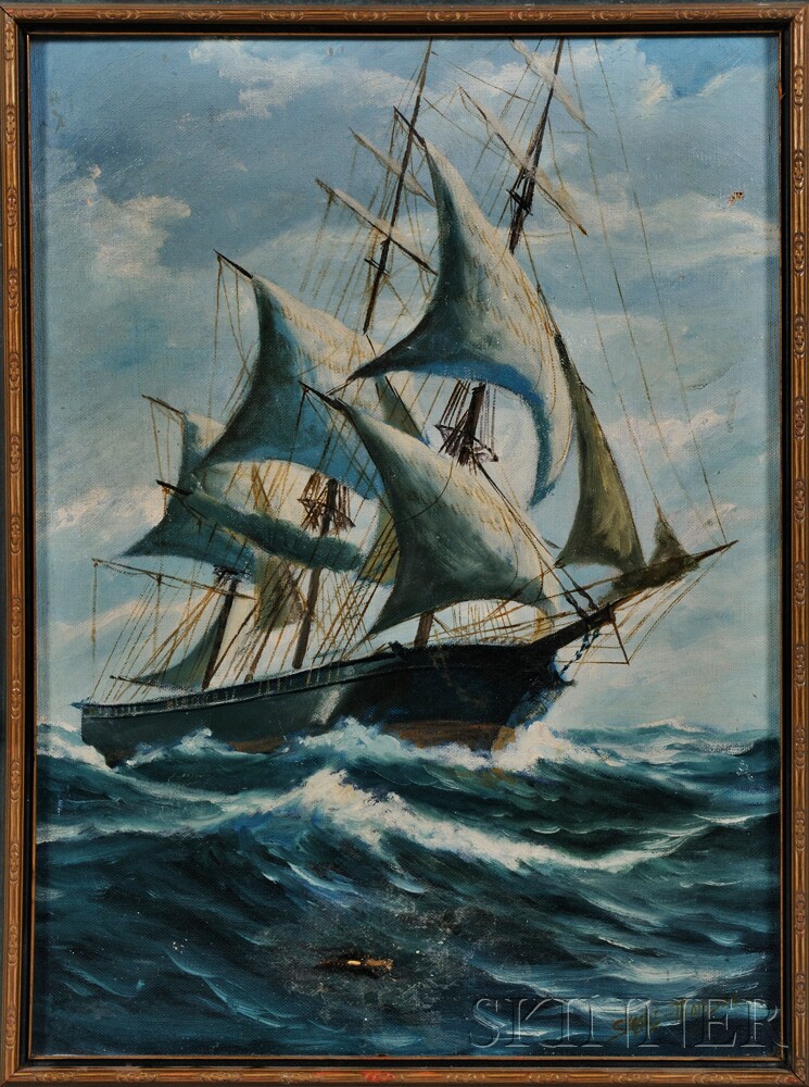 745x1000 Continental And American School, 19th20th Century, Three Oil - Oil Painting Of Ships At Sea