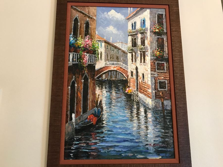 900x675 Nicely Execute Oil Painting Of Canal Scene Possibly Venice, Italy - Oil Painting Of Venice Italy