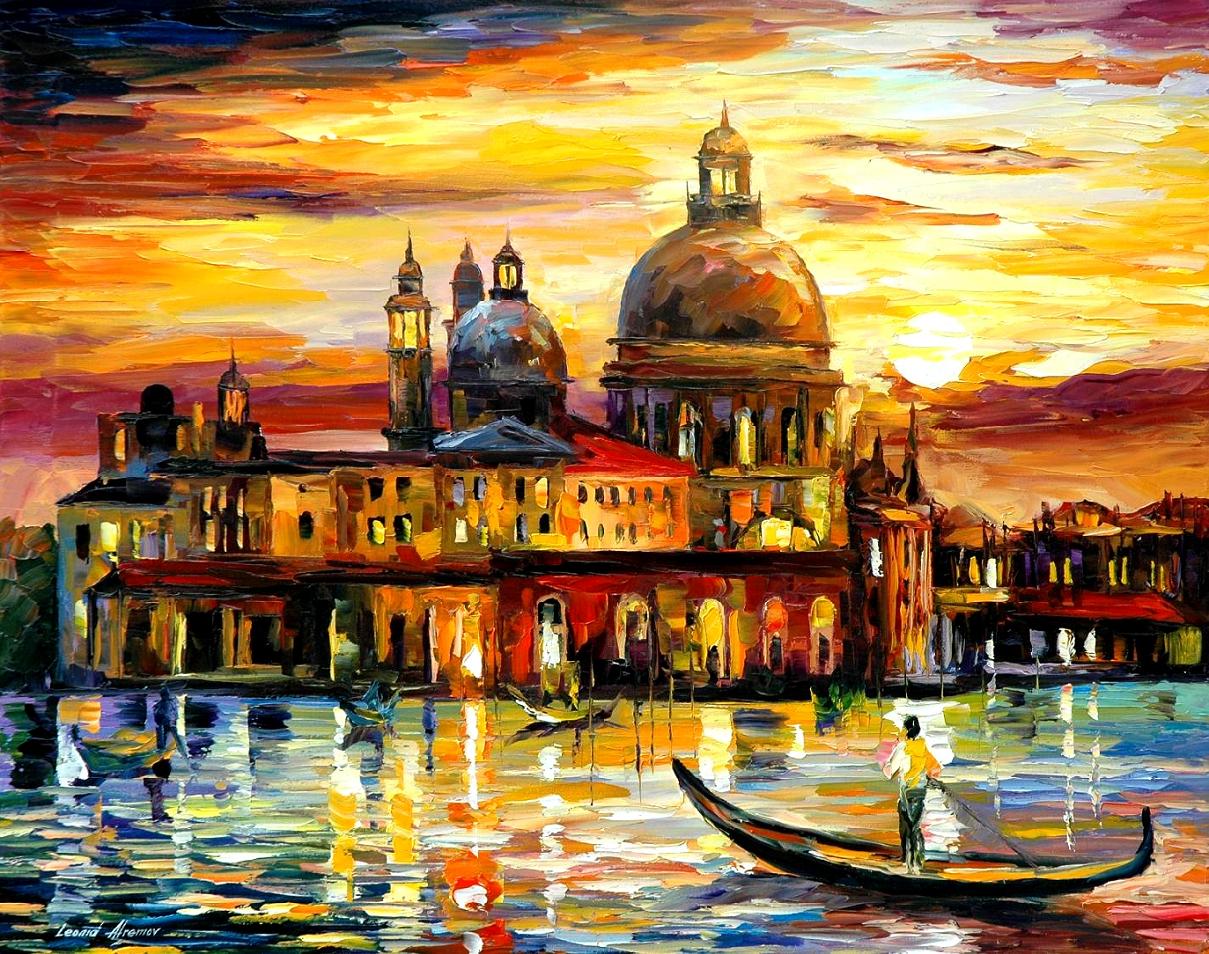 1209x954 The Golden Skies Of Venice Palette Knife Oil Painting On Canvas - Oil Painting Of Venice Italy