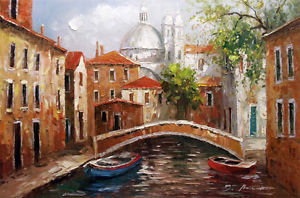 300x198 Venice Italy Cafe Gondola Wine Art Oil Painting Ebay - Oil Painting Of Venice Italy