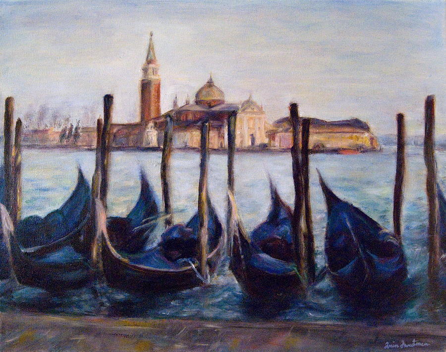 900x711 Venice Through The Gondolas Italy Painting Painting By Quin Sweetman - Oil Painting Of Venice Italy