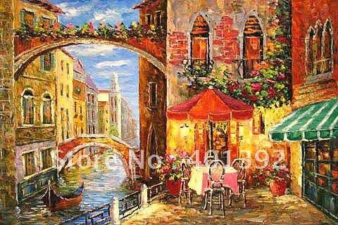 480x320 Yy0292 Cafe Bistro In Venice Canal Italy Oil Painting 100 - Oil Painting Of Venice Italy