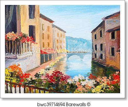 437x364 Art Print Of Oil Painting, Canal In Venice, Italy, Famous Tourist - Oil Painting Of Venice Italy