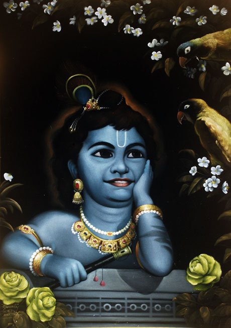 460x653 Krishna Kid Oil Painting On Black Velvet - Oil Painting On Black Velvet