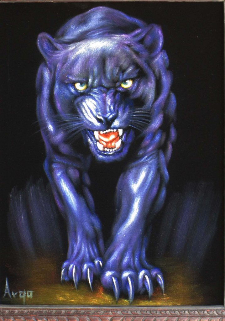 718x1024 Panther, Black Panther, Cougar, Original Oil Painting On Black - Oil Painting On Black Velvet
