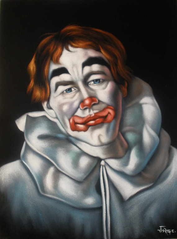 570x772 Sad Clown Black Velvet Original Oil Painting Handpainted Signed - Oil Painting On Black Velvet