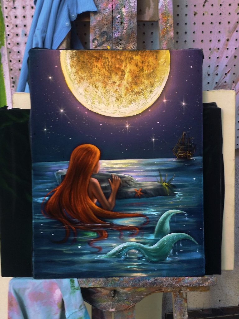 768x1024 The Little Mermaid, Ariel Original Oil Painting On Black Velvet - Oil Painting On Black Velvet