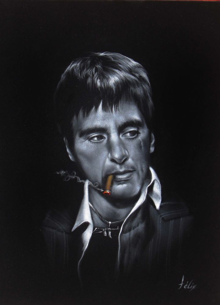 721x1000 Tony Montana, Scarface, Al Pacino Oil Painting Mexican Black - Oil Painting On Black Velvet