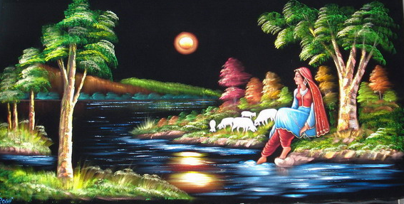 567x287 Velvet Art Paintings ( Hand Made Oil Painting On Black Velvet - Oil Painting On Black Velvet